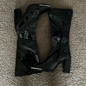 Black steel toe heeled boots